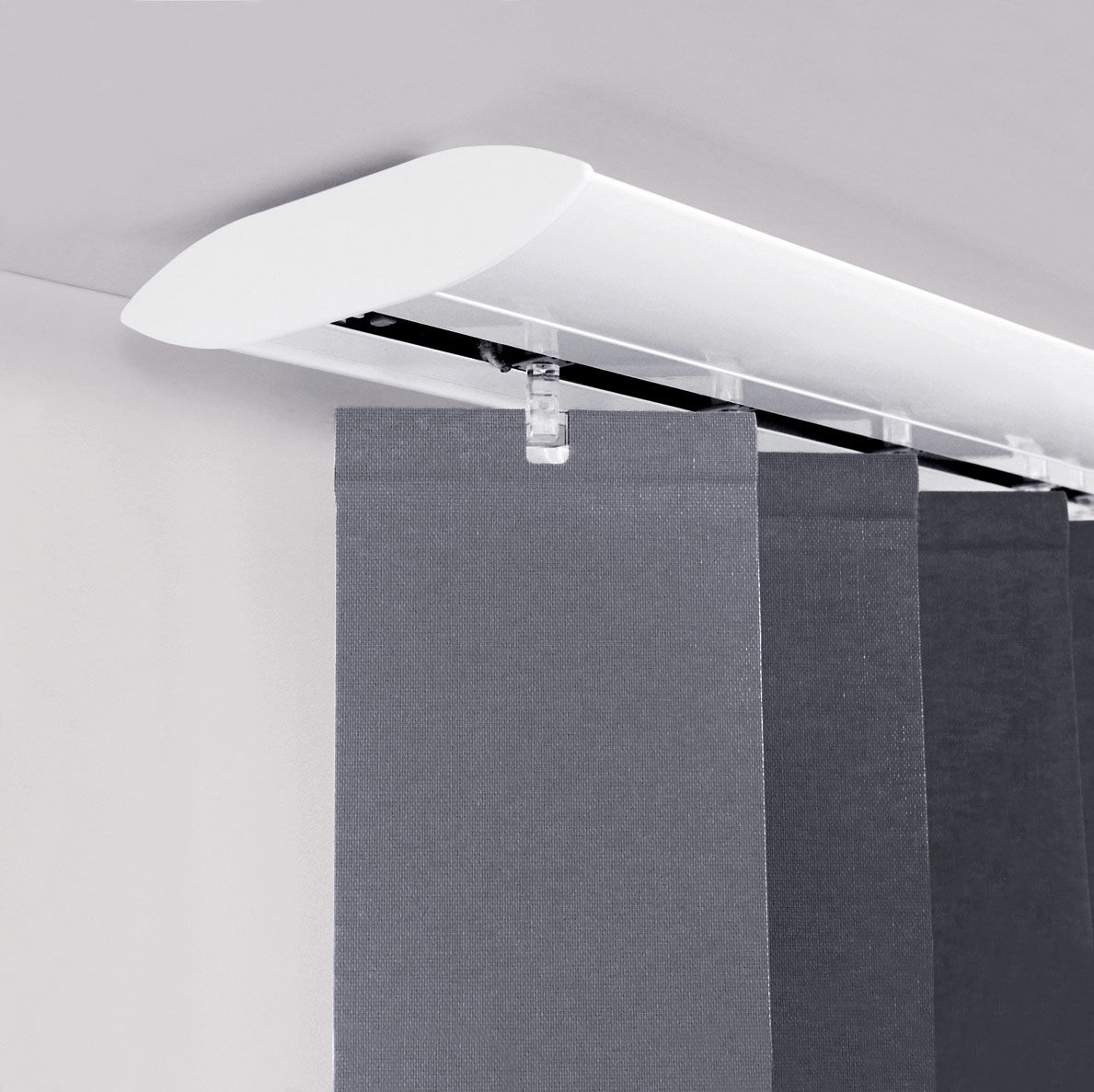 Weiße Schiene Lamellenvorhang Dekor grau