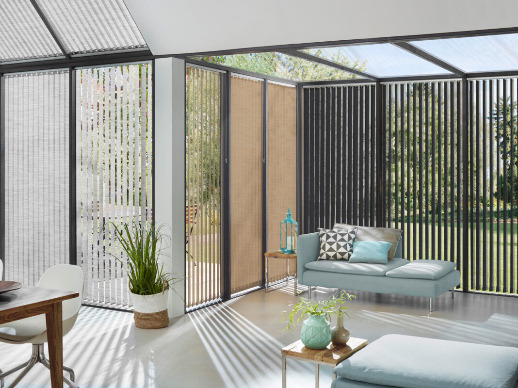 Fensterfront Lamellenvorhang mehrfarbig 89 mm 127 mm