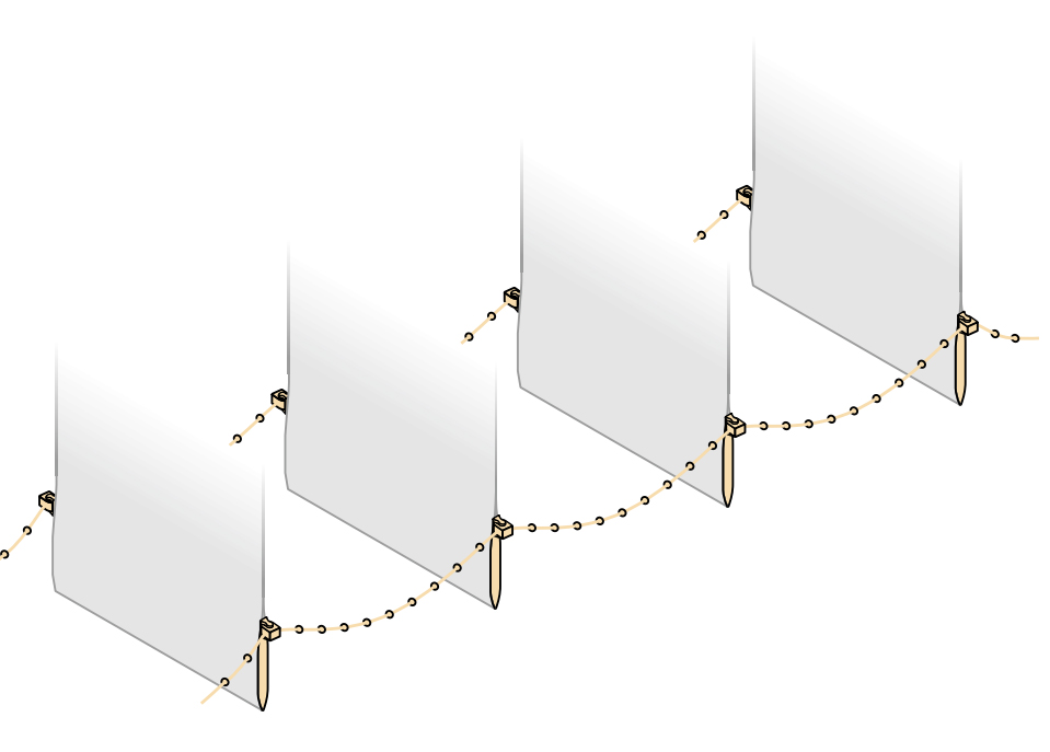 Lamellen mit Beschwerungsplatten und Kunststoff-Verbindungsketten